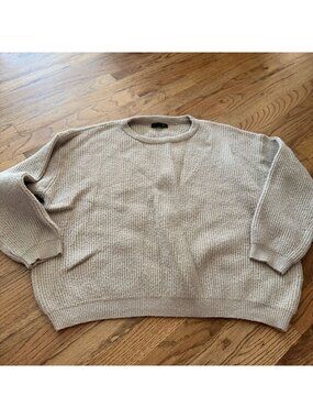 Dazy Womens Tan Crewneck Large Cropped Sweater